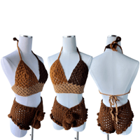 Image 2 of Brown Color Block Crochet Top