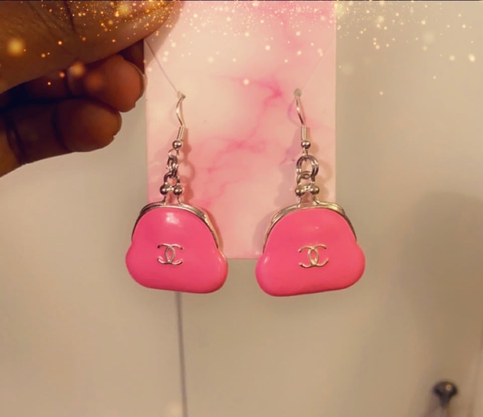 Image of Designer inspired chanel pink purse shape earrings