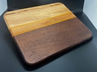 Image 1 of “Bar Board” Cutting Bloc Maple, Walnut, and Cherry with Red and Yellow Veneer