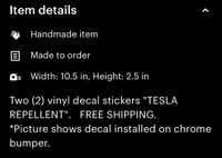 Image 2 of Tesla Repellent vinyl decal
