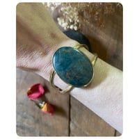 Image 2 of Solid Brass and Large Blue Apatite Cuff 