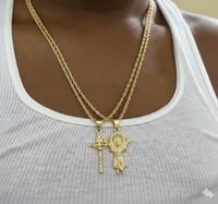 Image 1 of 14k EP Gold Plated Double necklace and pendant set 