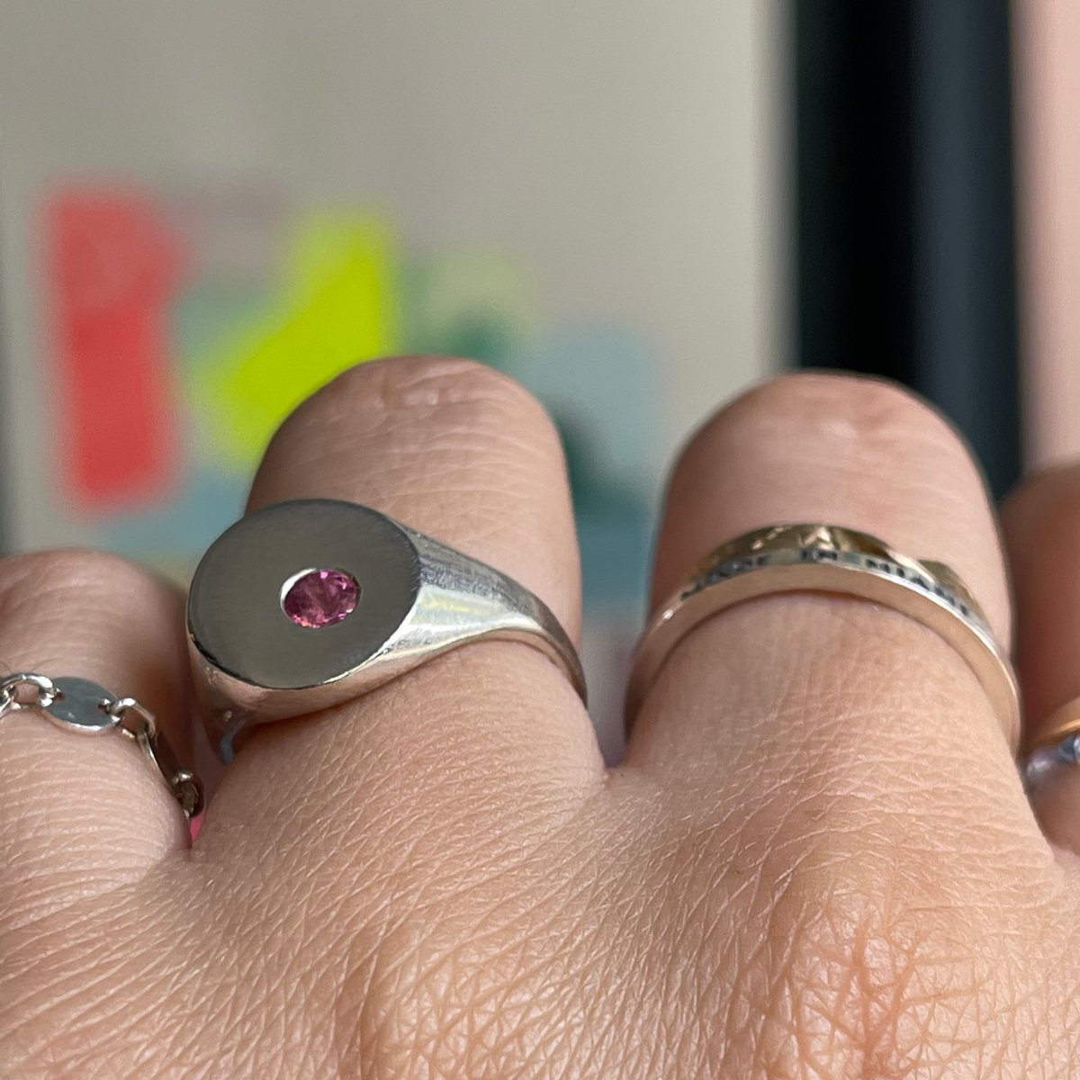 Image of pink dot signet ring