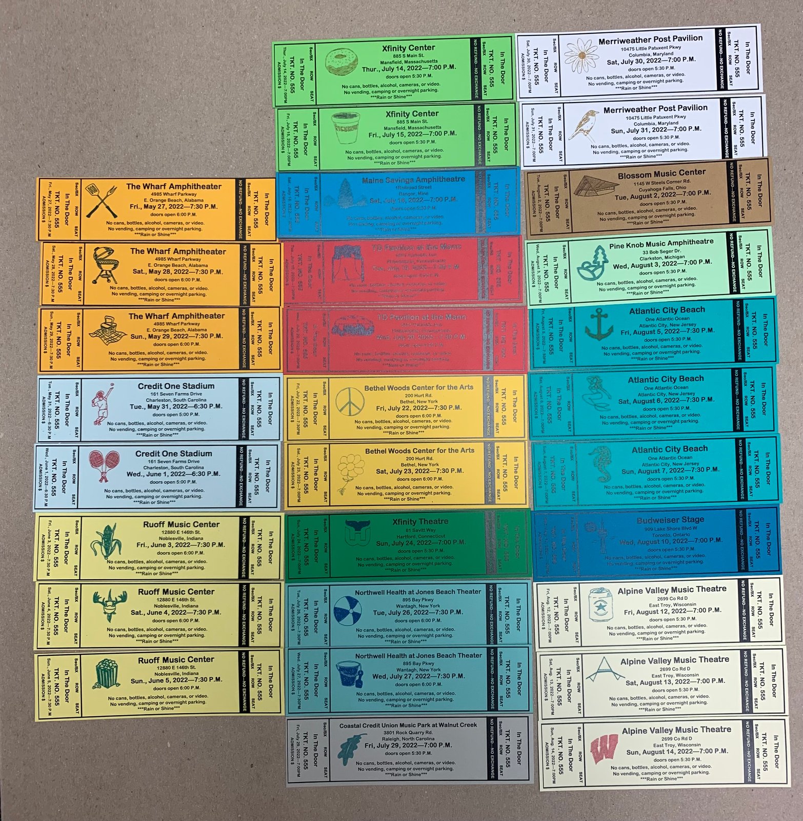 2022 phish summer tour ticket stubs | BlockHead's Printing