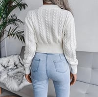 Image 3 of Crop Cable Knit White Sweater