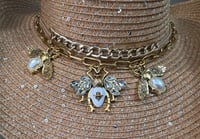 Image 3 of Crushable Beige Cowboy Hat Gold Chain & Crystal Bee Band
