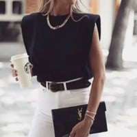 Image 1 of ZARA black shoulder pad elastic waist T-shirt