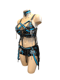 Image 2 of Black and blue 3 piece harness set.