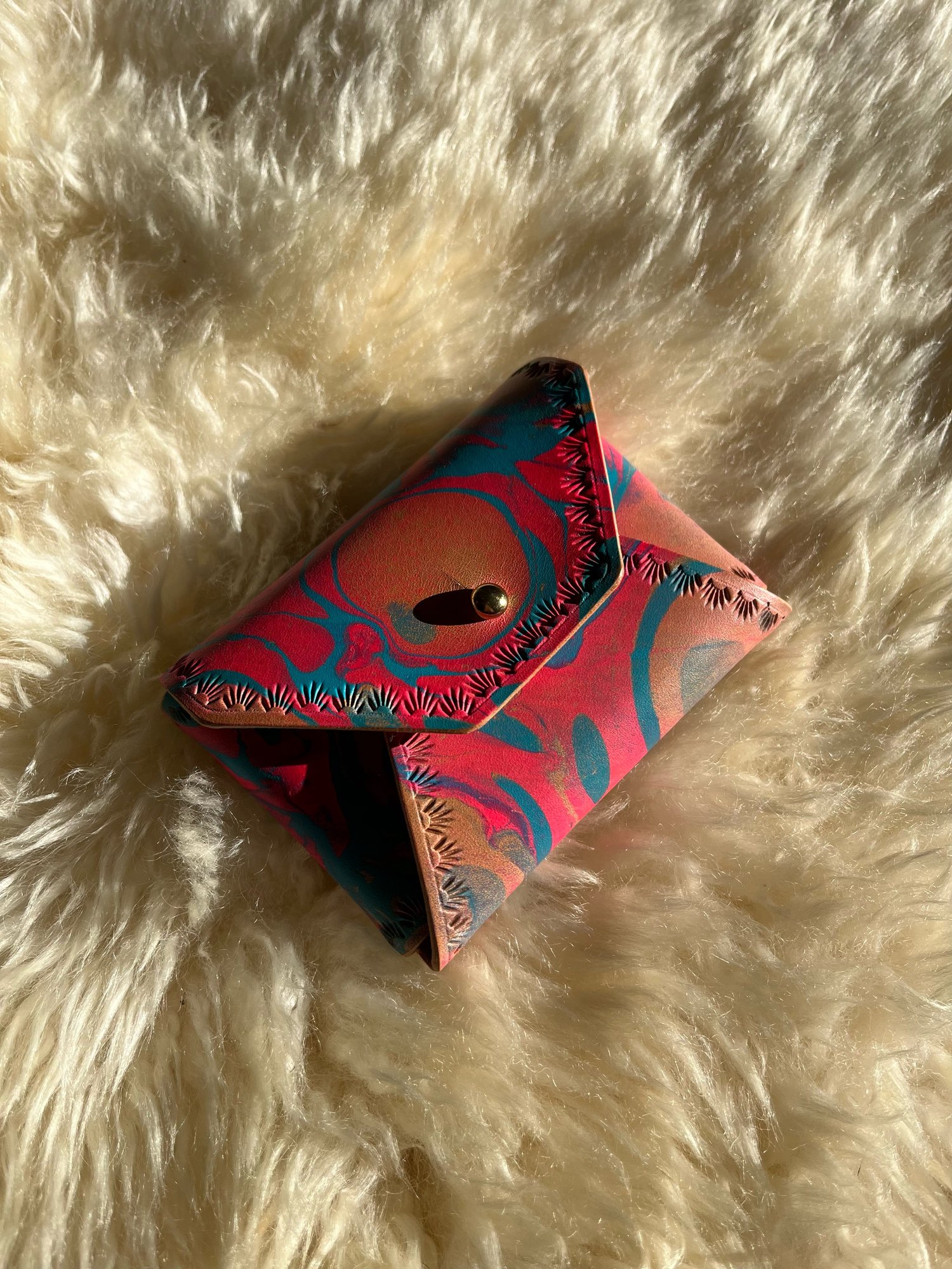 Image of Hot Pink/Turquoise Marbled “No Stitch” Card Wallet 