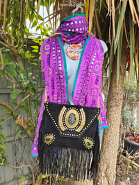 Image 2 of Thassos scarf -Purple with jade trim