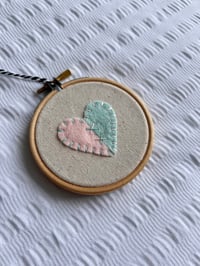 Image 2 of 3” pink and blue heart embroidery hoop