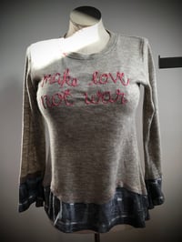 Image 3 of Upcycled “Make Love, Not War” hand embroidered sweater 
