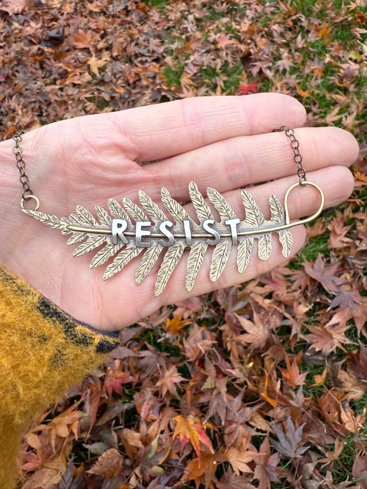 Image of LARGE Mixed Metal Licorice Fern "RESIST" Necklace