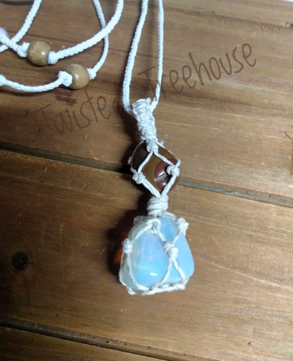 Image of Stacked Opalite and Tigers Eye macrame necklace