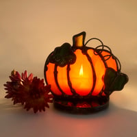 Image 1 of Bright Orange Pumpkin Candle Holder 