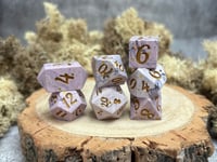 Image 1 of Handmade Jesmonite Dice Set | Pastel Purple and Gold Glitter D&D Dice