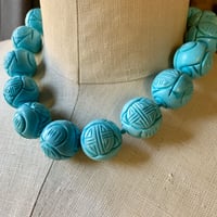 Image 6 of Magnesite Turquoise Shou Chinese Beaded Necklace