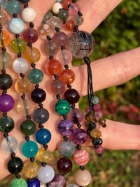 Image 7 of Rainbow Gemstone Hand Knotted Necklace with Tourmalinated Quartz Focal Bead and Rainbow Tassel