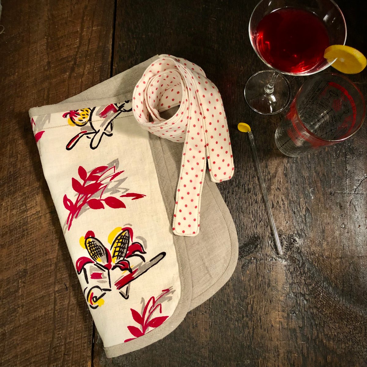 Happy Host Apron | Vintage Couture | Handmade Waist Apron Vintage Cotton Print