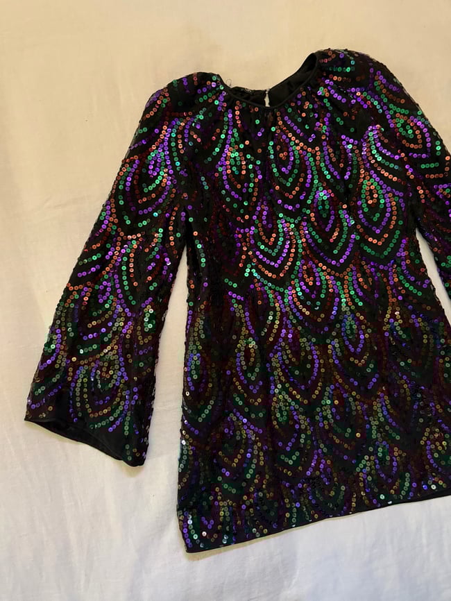 mid 1970s HALSTON sequin silk keyhole mini dress designer