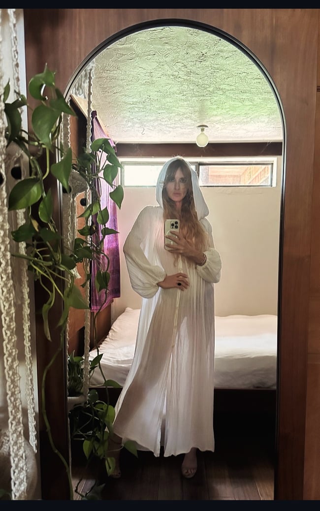 late 60s early 1970s gauze caftan maxi dress with hood