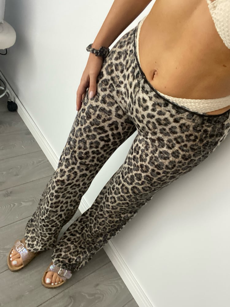 Image of Leopard Slub Jersey Slouchy Straight Leg Trousers 