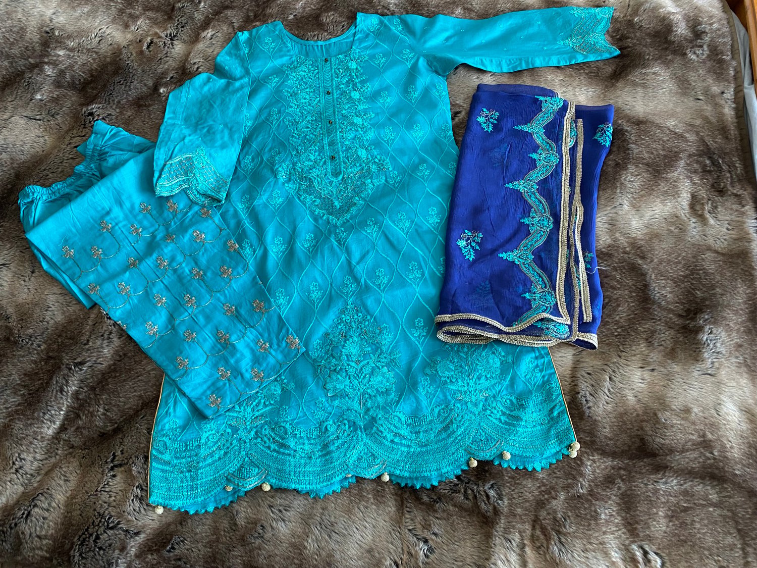 Turquoise Cotton Lenggies Suit main image 0