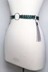 Satin elastic belt with D Rings and chain tassels - Silver 