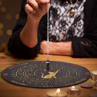 Image 4 of Black Round Wooden Board Engraved Moon Cat Crystal Display Cushion Board Yoga Meditation Tarot Divin
