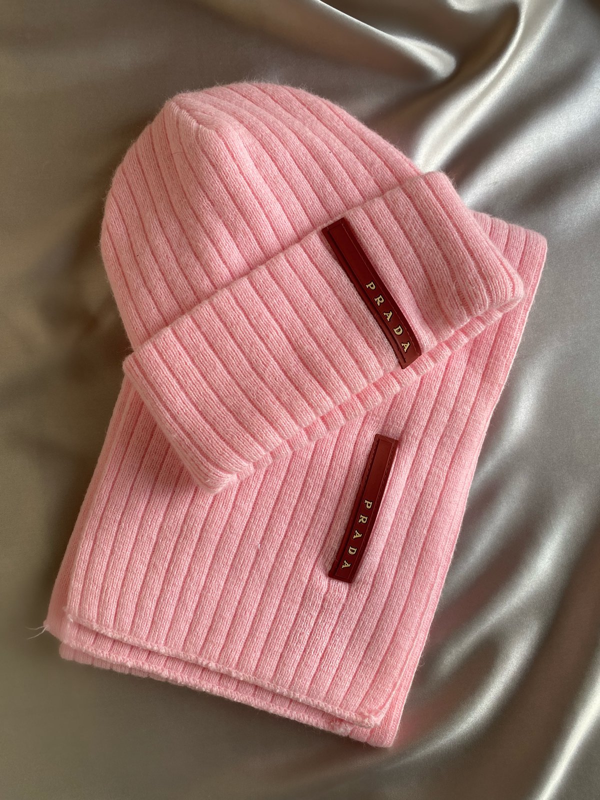 Prada sport pink hat & scarf set | Golden Archives