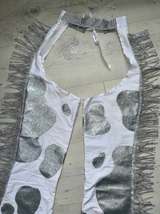Sparkly Glitter Space Girl cow chaps with Rhinestone trim 
