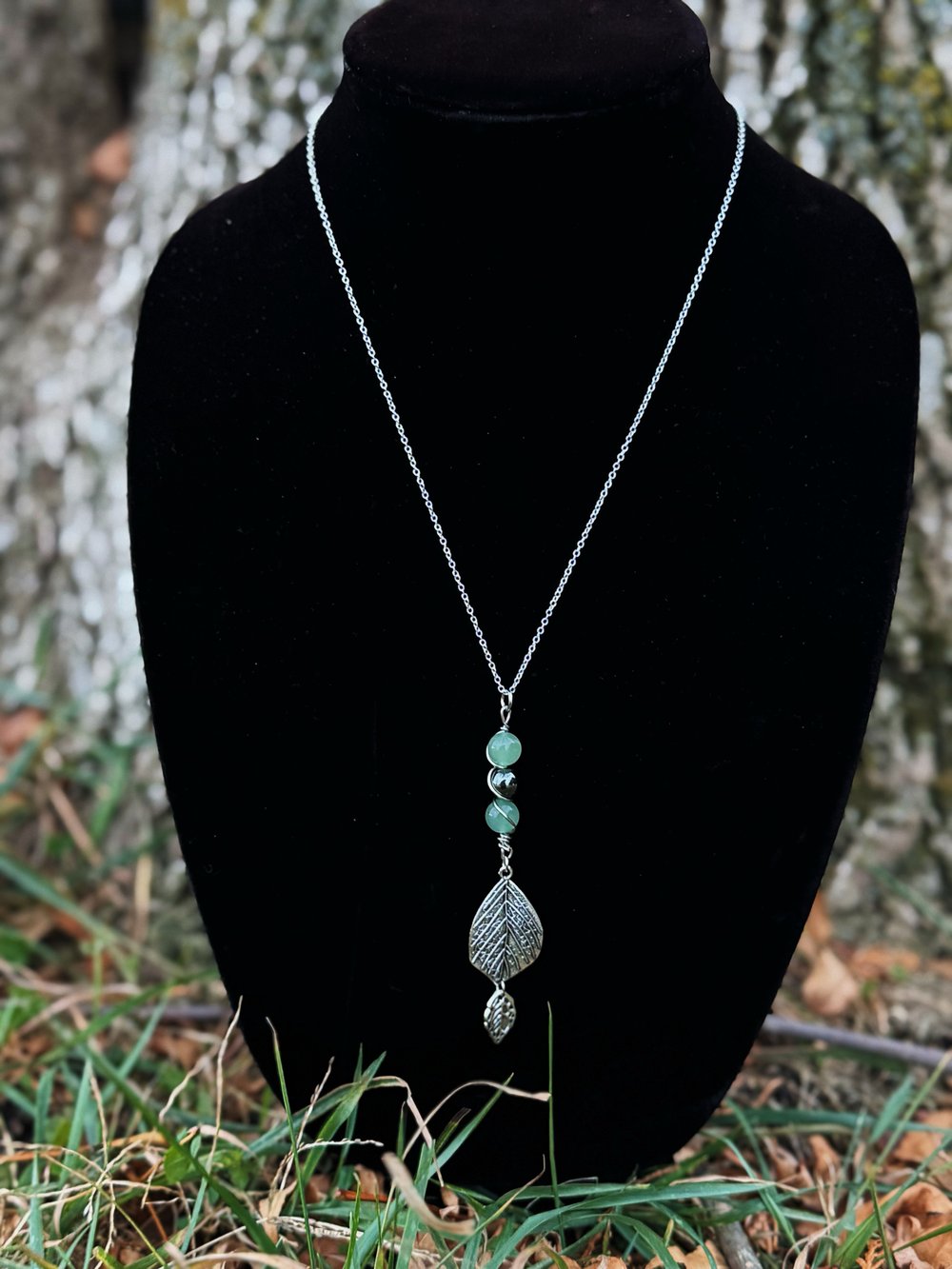 Image of "Ground & Grow" Necklace w/ Green Adventurine & Hematite (Sterling Silver plated chain)