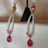 Image 2 of two tier Dentalium simple earrings (pink) 