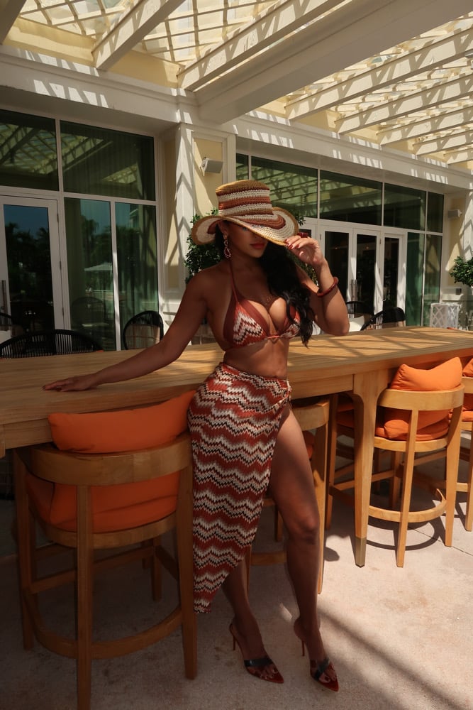 Image of RUST ZIG ZAG PRINT BIKINI WITH MATCHING COVERUP (XS)