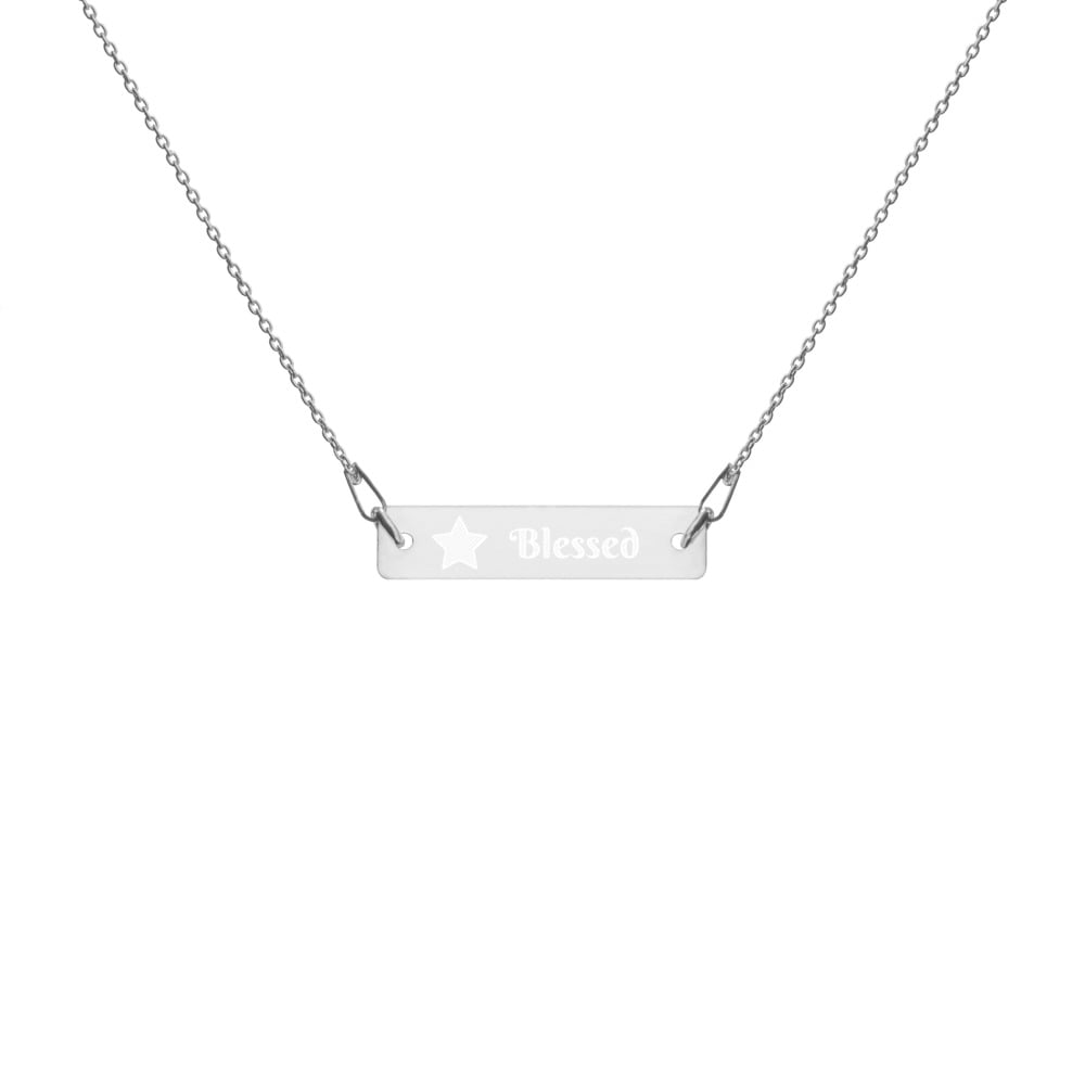 Image of Blessed Star Engraved Silver Bar Chain Necklace