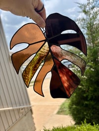 Image 1 of Monstera Leaf Stained Glass Suncatcher - Botanical Home Decor - Earthtones 2
