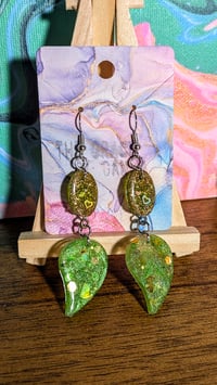 Image 4 of Island Leaf Dangles in Ganja Green and Gold