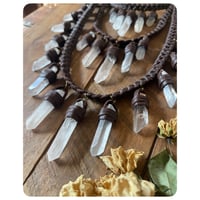 Image 4 of The Venus Necklace - Clear Quartz Crystals and Dark Brown Leather