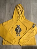 Image of Aggie Polo Bulldog “Ladies” Crop Top Hoodie. Antique Yellow