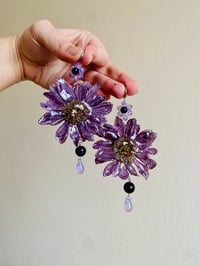 Image 1 of 💜🌼Beaded African Daisy Hoops🌼💜