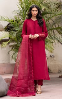 Image 2 of Ruby red georgette 3 pcs 