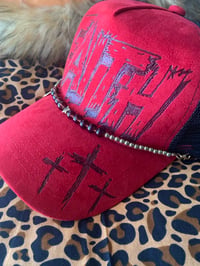 Image 3 of "Faith" Hebrews 11:1 Hand-Burned Trucker Hat