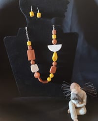 Necklace/Earring Set - Multi-color, yellow, brown, white