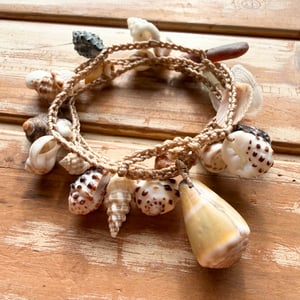 Image of Boho wrap bracelet or necklace with special tiny Hawaiian shells and seaglass
