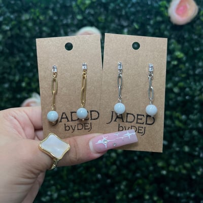 Image of paperclip cz jaded earrings 