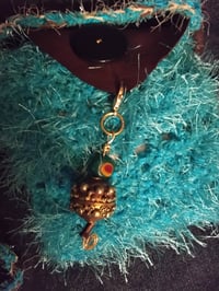 Image 3 of Brown leather with aqua crocheted front crossbody bag 