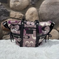Image 1 of Coach Poppy F22962 Signature Glam Tote Op Art C Print Purple Grey Black White