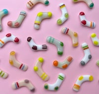 Image 1 of Fused glass tiny mismatched sock magnets: set of 3