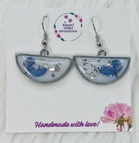 Image 3 of SILVER HALF CIRCLE FLORAL DANGLES