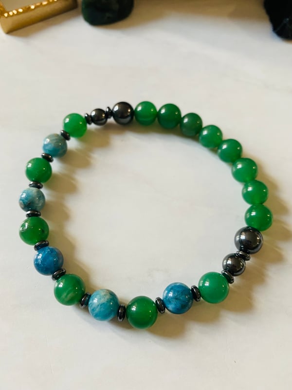 Image of 8mm Kyanite & Jade Mens Bracelet with Hematite Accents